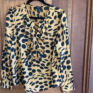 J. Crew Gold and Black Polka Dot Ruffle Blouse